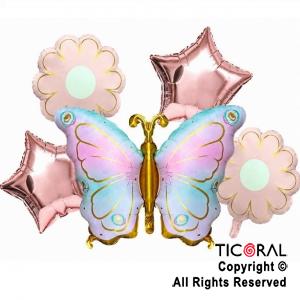 SET DE GLOBOS METALIZADO MARIPOSA MULTICOLOR 5 UNIDADES